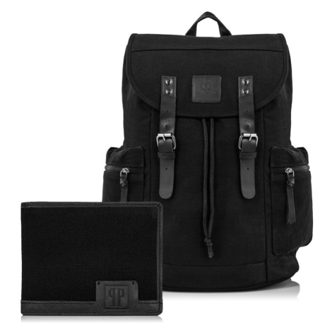 Dárková sada: Pánský velký batoh a peněženka; černá