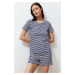 Trendyol Navy Blue Cotton Striped Star Pattern Knitted Pajama Set
