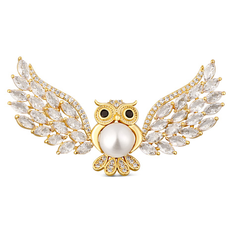 JwL Luxury Pearls Luxusní pozlacená brož s perlou a krystaly Moudrá sova JL0813