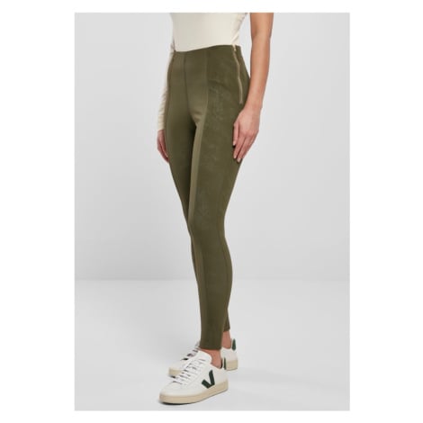Ladies Washed Faux Leather Pants - olive Urban Classics