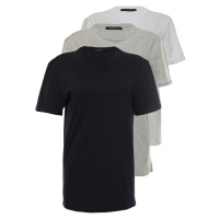 Trendyol Navy-Grey Melange-White Basic Slim/Slim Fit 100% Cotton 3 Pack Short Sleeve T-Shirts