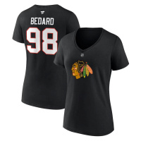 Chicago Blackhawks dámské tričko Connor Bedard #98 Draft 2023 Stack Logo Name & Number V-Neck Bl