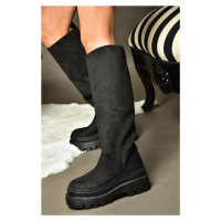 Fox Shoes R726947002 Women's Black Suede Chunky-Sole Boots