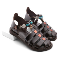 Dámské sandály Marjin Kevas hnědé s pravou koženou stélkou pro každodenní nošení