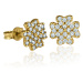 GEMMAX Jewelry Zlaté náušnice čtyřlístky se zirkony - žluté zlato, puzeta GLEYB-22471