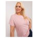 Světle růžová halenka plus size s květinovou aplikací