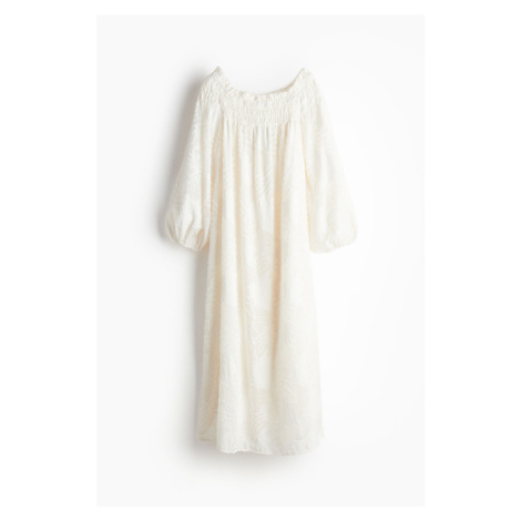 H & M - Šaty z žakárové tkaniny's odhalenými rameny - bílá H&M