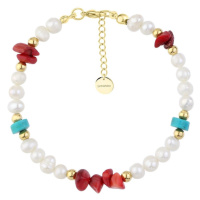 Manoki Luxusní perlový náramek Noelia - korál, tyrkys, perla BA1128G Zlatá 17 cm + 3 cm (prodlou