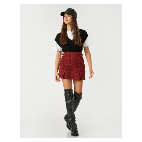 Koton Mini Skirt Pleated, Patterned with Buckle Detail on the Sides.