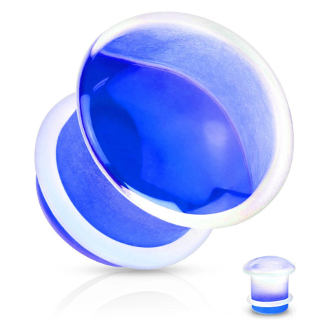 Plug do ucha, čiré sklo, vypouklý tvar v modrém zakončení, brzdicí gumička - Tloušťka : 8 mm Šperky eshop