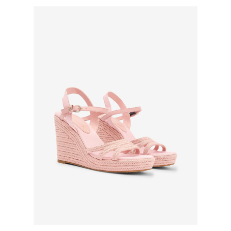 Světle růžové dámské sandály na klínku s koženými detaily Tommy Hilfiger