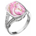 Stříbrný prsten obdélník růžovobílý mramor se Swarovski krystaly 75014.1