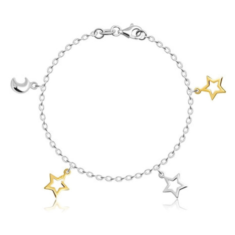 Dětský stříbrný 925 náramek - měsíček a kontury hvězdiček ve zlatém a stříbrném odstínu Šperky eshop