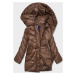 Volná hnědá dámská zimní bunda z ekologické kůže (AG2-J90)