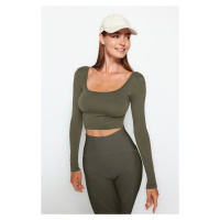 Trendyol Khaki Seamless/Seamless Crop Extra Stretchy Knitted Sports Top/Blouse