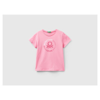 Benetton, T-shirt With Glittery Logo In Organic Cotton