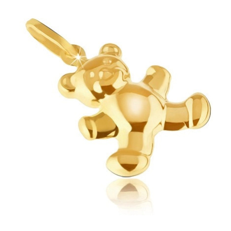 Zlatý přívěsek 585 - třpytivý jemně gravírovaný 3D méďa, zaoblený povrch Šperky eshop