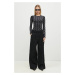 Vlněné kalhoty Kenzo Stripped Wide Pants černá barva, jednoduché, high waist, FE62PA0949GM.99