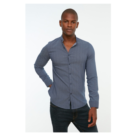 Trendyol Navy Blue Men's Slim Fit Large Collar Shirt