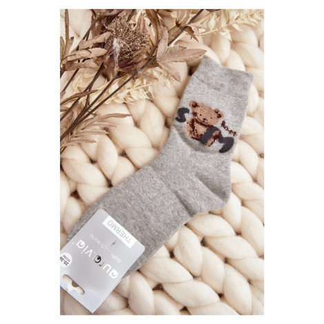 Teplé bavlněné ponožky s medvídkem, šedé Kesi