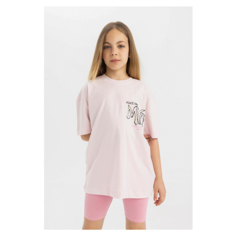 DEFACTO Girl Oversize Fit Crew Neck Printed Short Sleeve T-Shirt