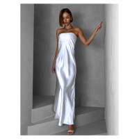 Bílé dlouhé saténové lesklé šaty ABIMA bez ramínek