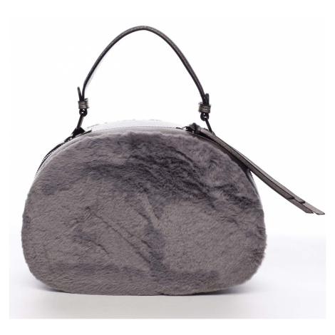 Oválná dámská kabelka do ruky s kožíškem Lazare šedá