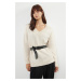 Trendyol Stone Wide Pattern Belted Soft Texture Knitwear Sweater