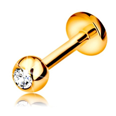 Piercing ve žlutém 14K zlatě - do rtu, brady a nad ret, kulička se zirkonem, 1,2 mm Šperky eshop