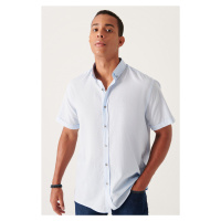 Avva Men's Blue Buttoned Collar 100% Cotton Thin Short Sleeve Regular Fit Shirt