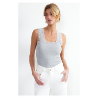 Trendyol Gray Melange Lace Detailed Body Fitted Ribbed Knitted Undershirt