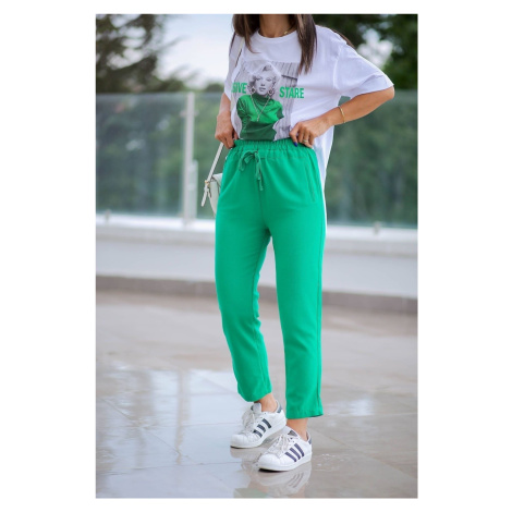 Laluvia Green Grosgrain Lace Trousers