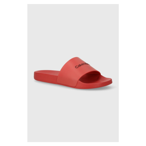 Pantofle Calvin Klein POOL SLIDE RUBBER pánské, červená barva, HM0HM00455