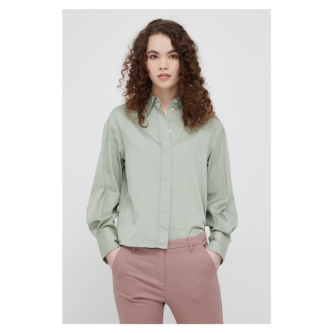 Bavlněné tričko Marc O'Polo dámská, zelená barva, relaxed, s klasickým límcem
