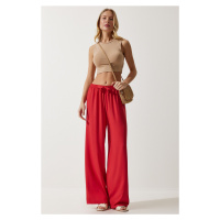 Happiness İstanbul Women's Red Summer Viscose Palazzo Trousers