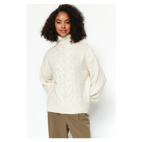 Trendyol béžový pletený svetr s detailem pleteniny