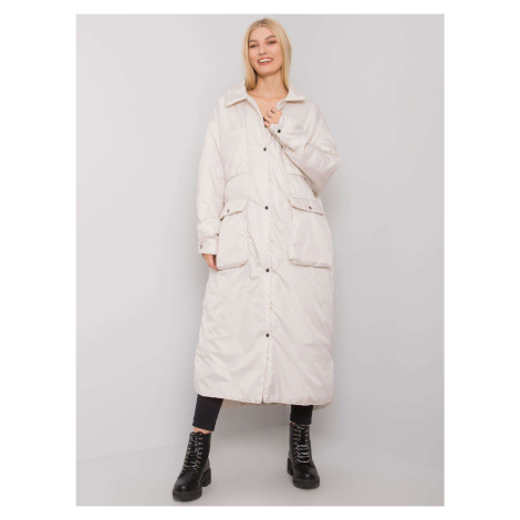 Light beige long women's quilted jacket Fashionhunters