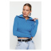 Trendyol Blue Crop Zip Detail Pletený svetr