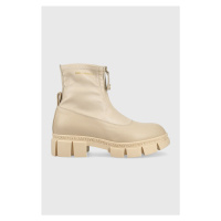 Kožené kotníkové boty Karl Lagerfeld ARIA dámské, béžová barva, na plochém podpatku, KL43260