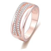 Beneto Růžově pozlacený stříbrný prsten se zirkony AGG340