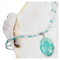 Lampglas Něžný dámský náhrdelník Turquoise Lace s perlou Lampglas s ryzím stříbrem NP5