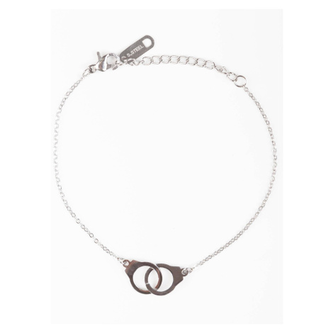 Bracelet on a silver chain decorated with handcuff pendants YUPS
