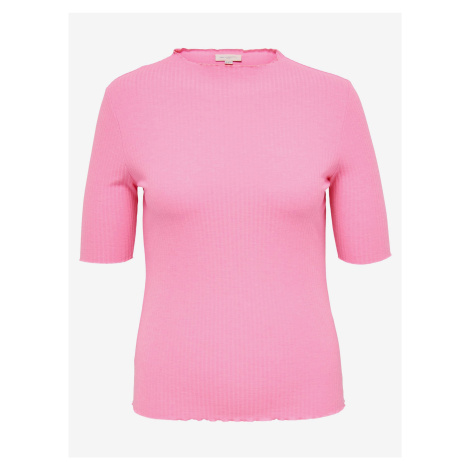 Růžové dámské žebrované tričko ONLY CARMAKOMA Ally