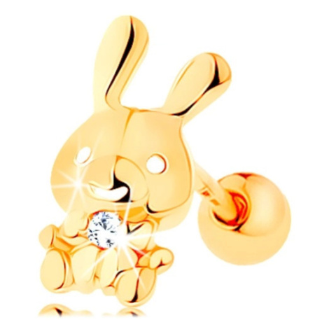 Piercing do ucha ze žlutého 14K zlata - blýskavý zajíček s čirým zirkonem Šperky eshop