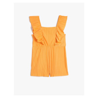 Koton Overalls Short Sleeveless Ruffled Pleated Square Collar