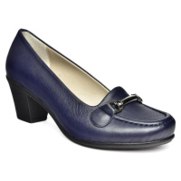 Fox Shoes R908037103 Navy Blue Genuine Leather Thick Heeled Women's Shoes