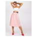 Světle růžová trapézová midi sukně s kapsami