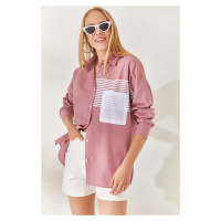 Olalook Pale Pink Pocket Detailed Oversize Woven Shirt