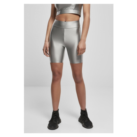 Ladies Highwaist Shiny Metallic Cycle Shorts - darksilver Urban Classics