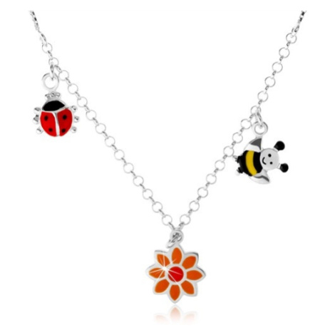 Stříbrný náhrdelník 925 pro děti, barevná beruška, kvítek, včelka Šperky eshop